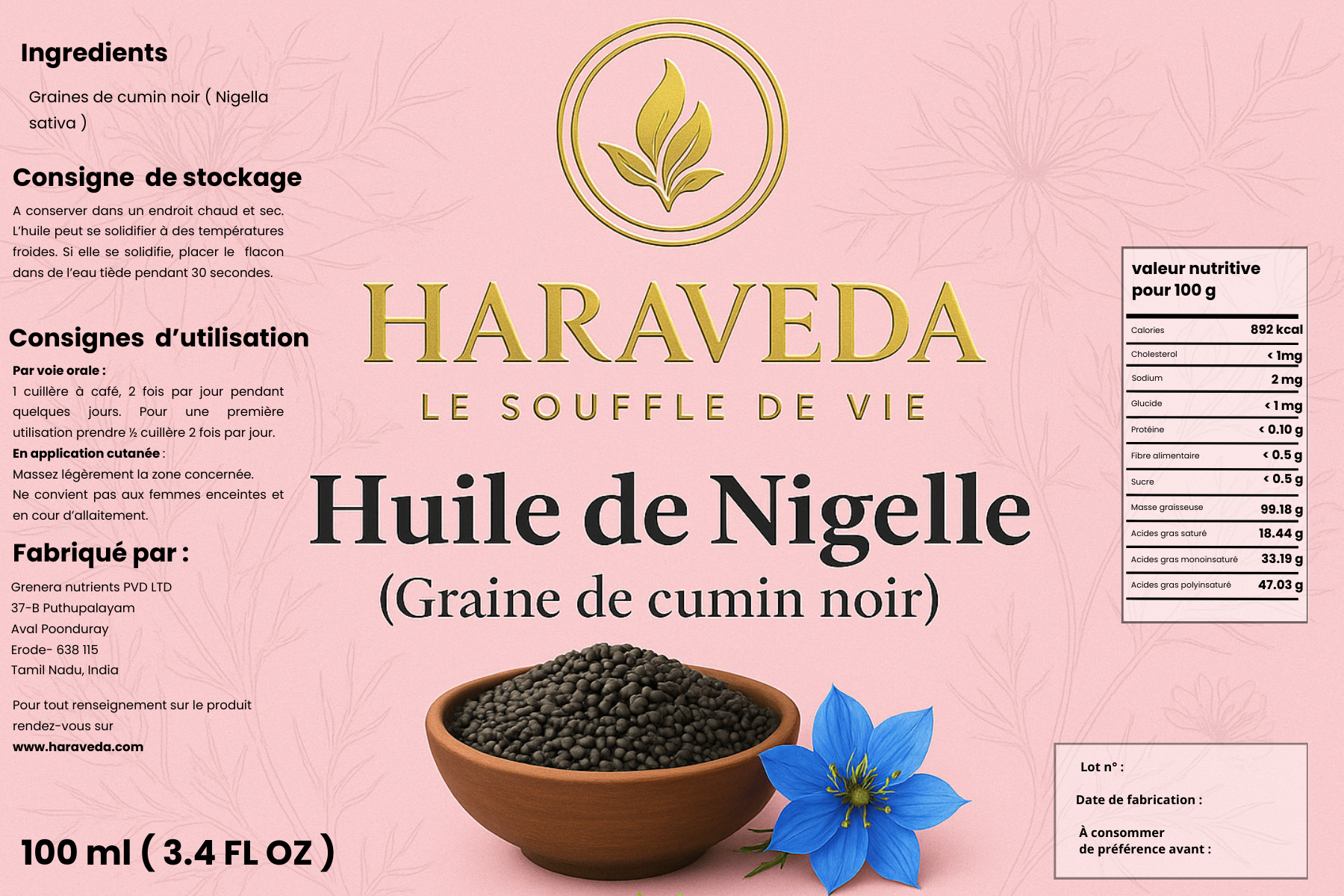 Huile de nigelle ( graine de cumin noir )